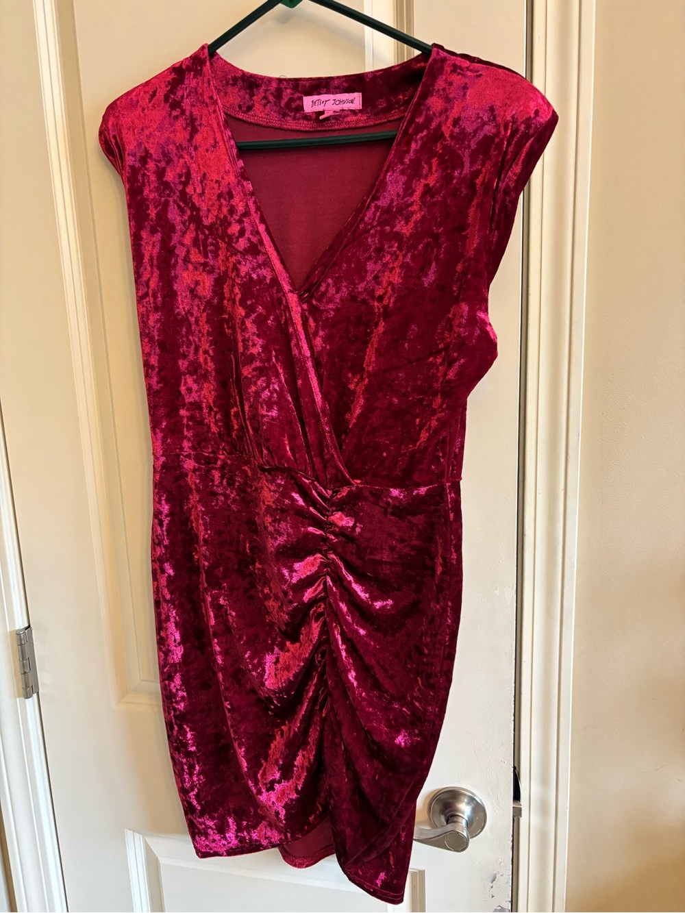 Betsey Johnson Fuchsia Crushed Velvet Ruched Dress Size M